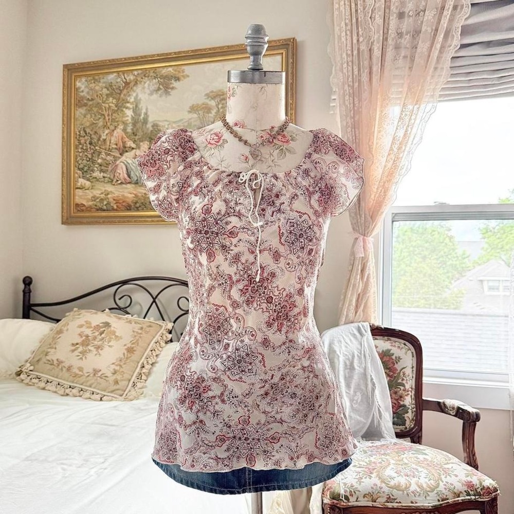 Y2K my michelle red paisley top size small - Picture 2 of 6